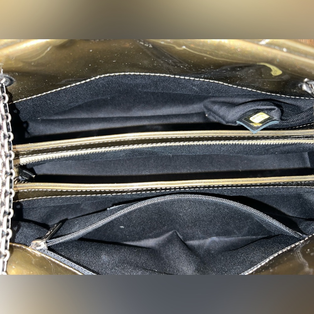 HP GUC Chanel Metallic Patent Leather Bowler w/ Hologram & card. Color transfer. - Picture 13 of 16